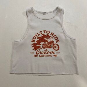 Garage Built To Ride Moto Graphic Ribbed Crop Tank Top White Size S